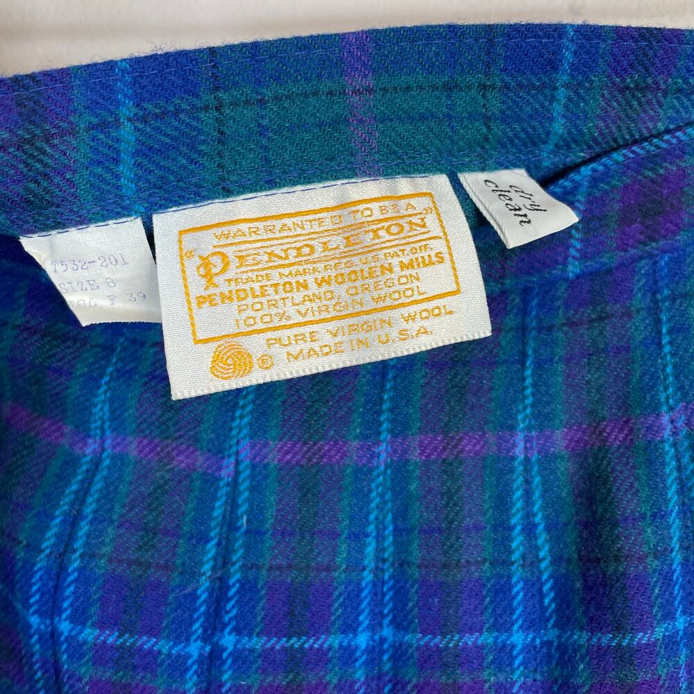 Vintage Pendleton 80s Wool Plaid Pleated A line Midi Skirt Blue Purple womens 8 - Picture 8 of 10